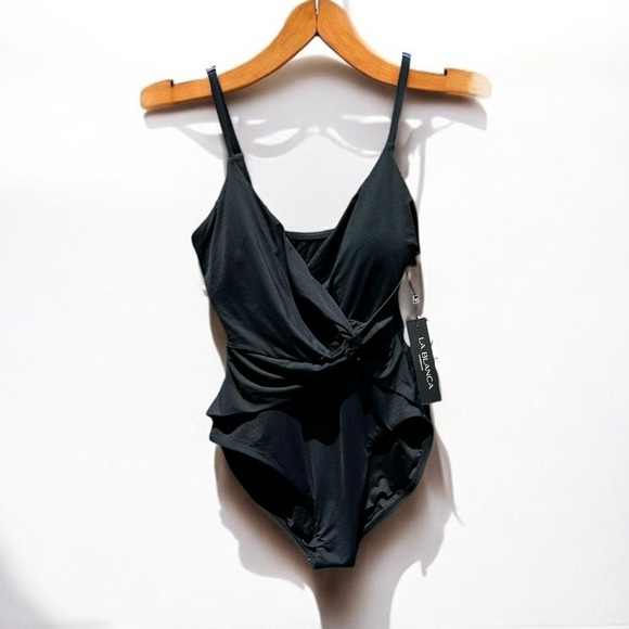 🌻NEW w.tags La Blanca Island Goddess Asymmetrical Twist Surplice Swimsuit 12 - Picture 2 of 11